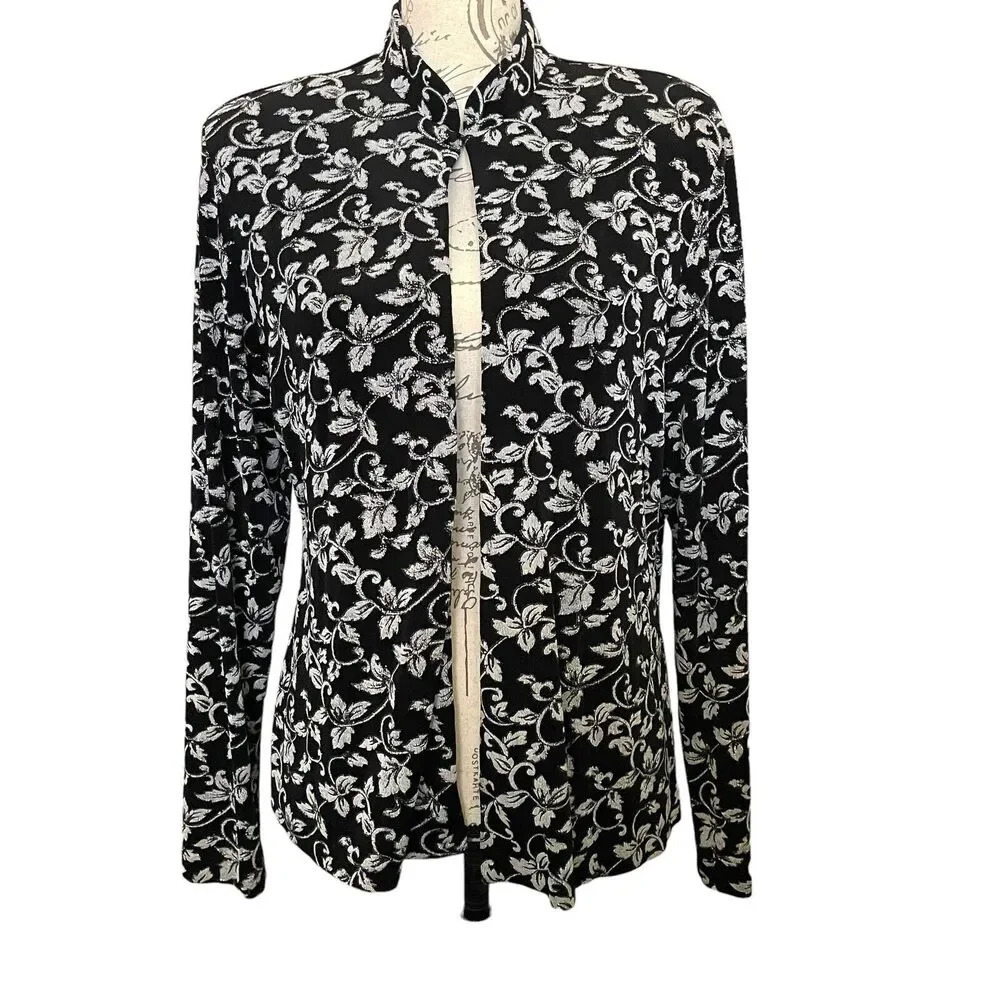 Vtg Xscape Lawrence Kurtz Metallic Slinky Stretch Cardigan‎ Witchy Grunge Large
